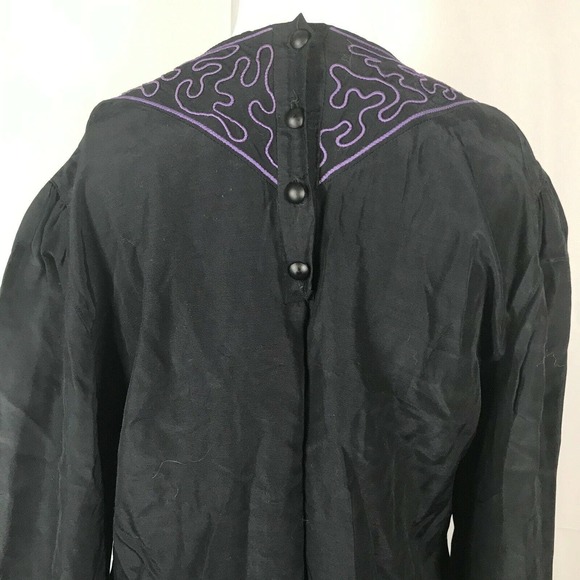 Polly Ellerman Tunic Womens Sz‎ 6 Black Purple Embroidered Vintage Hippie Boho - Picture 6 of 11